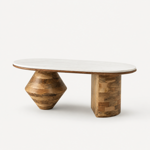 Table basse carrée en bois de manguier massif et marbre |   Meubles de salon durables, faciles à nettoyer, design moderne, garantie de 3 ans - Product Image 5