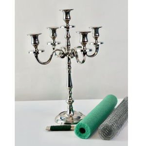 Atractivo candelabro de Metal con acabado plateado, soporte de vela de 5 brazos, portavelas de mesa, decoración de bodas y fiestas, decoración de eventos - Product Image 1