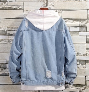 Chaqueta de Mezclilla Vintage de Alta Gama con Cuello Polo y Media Cremallera, Estilo Holgado con Parches para Hombre, Material de Tela con Capucha - Product Image 6