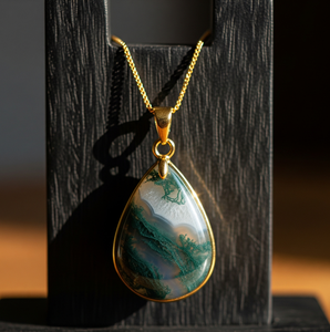 จี้925ห้อยระย้าสีเงินสเตอร์ลิงจี้แฟชั่นเคลือบอาเกตสไตล์โบฮีเมียนประดับมอสโกลด์18K - Product Image 1