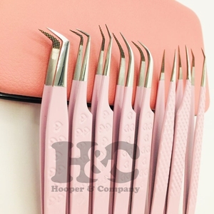 New Baby Pink <b>Tweezers</b> Fiber Tip Eyelash Extension <b>Tweezer</b> Light Pink Mink Sustainable Stainless Steel Strong Grip Custom Logo - Product Image 4