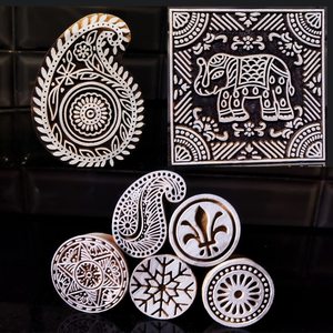 Khối Gỗ Tem Khối Bằng Gỗ Khối Khối In Ấn Tem Set, Nghệ Thuật Hình Dạng Thủ Công Trẻ Em Saree Biên Giới Tự Làm Henna Vải Tay Khắc - Product Image 5