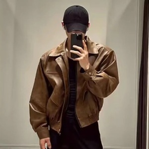 Hiver Nouveau American Tie Dye Veste en cuir véritable pour hommes 2024 Couleur solide Col rabattu Imperméable Eco-Friendly Windproof - Product Image 5