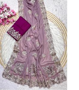 ส่าหรีผ้าไหมช็อคโกแลตสำหรับผู้หญิงเสื้อส่าหรีสำหรับเจ้าสาวเสื้อส่าหรีสไตล์อินเดียสุดคลาสสิกมีความต้องการสูง - Product Image 1