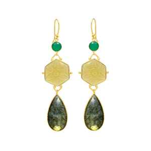 Nouveau Boucles d'oreilles de créateur en or jaune et labradorite avec crochet et pierres précieuses - Product Image 1
