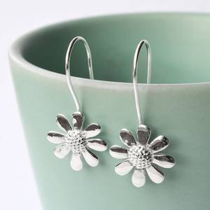 Elegant <b>Sterling</b> <b>Silver</b> Contemporary Daisy Drop <b>Earrings</b> for <b>Women</b> - Product Image 3