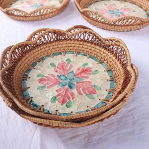 Hot Luxury Natural <b>Decorative</b> Tray Seashell Splicing Serving Tray <b>Afternoon</b> <b>Tea</b> Fruits Storage Perfume Tray with Rattan Handle - Product Image 5