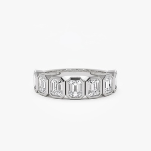 Eternal Sparkle 1.45ct 14K Lunette Setting Unique Emerald Cut Lab Grown Seven Stones Wedding Diamond Ring - Product Image 3
