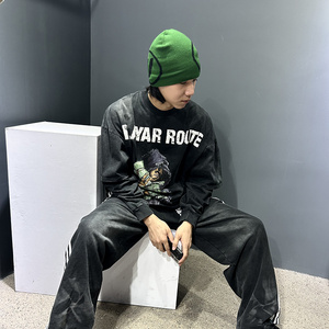 Sweat-shirt à col rond avec épaules tombantes Pull-over personnalisé à impression DTG Sweat-shirt pour hommes Distressed Acid Washed Sweat-shirt de qualité supérieure - Product Image 4