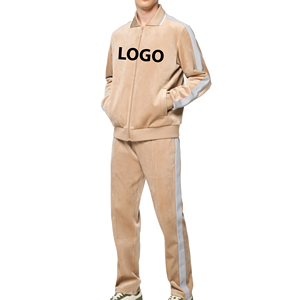 Ensemble de survêtement en velours imprimé uni à capuche vintage pour homme, deux pièces, respirant, chaud, léger, vêtements de sport, tissu lisse, doux - Product Image 4