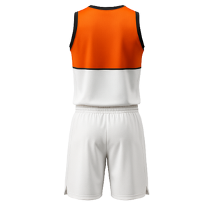 Ensemble d'uniformes de basketball personnalisés en gros, couleur orange et blanc, bloc de couleurs - Maillot et short en mesh respirant - Product Image 3