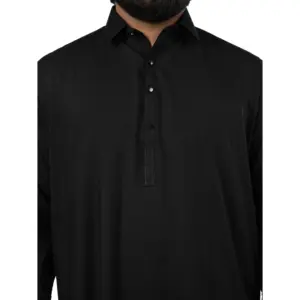 Chemise décontractée à manches longues pour homme A-5 Deep Black, col classique, toutes saisons - Product Image 4