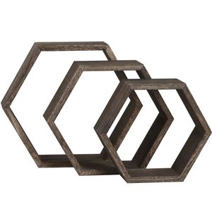 Étagères murales flottantes en bois massif en trois parties en forme d'hexagone étagère de rangement murale pour la maison hôtels salon cuisine décor - Product Image 1