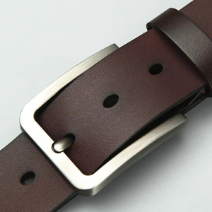 Cinturón Casual de Cuero Genuino para Hombre NWK INDUSTRY, Color Negro Sólido, Hebilla de Pin Rectangular Plateada, Duradero, 1.8cm x 105cm - Product Image 4