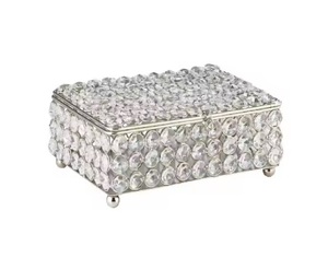 Vente en gros de nouvelle boîte de rangement en verre diamant pour le maquillage en cristal doré de style européen pour la décoration intérieure - Product Image 2