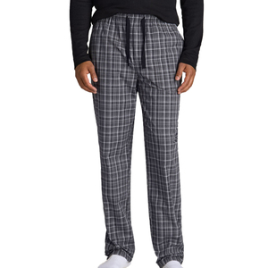 Cómodo pantalón de dormir de franela de talla grande de cintura alta para hombre con cordón transpirable ecológico poliéster/algodón - Product Image 1