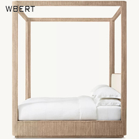 WBERT Lit Queen en bois massif rétro américain léger français Luxe Simple Villa Guild Mansion Lit de mariage Lit Double haut de gamme