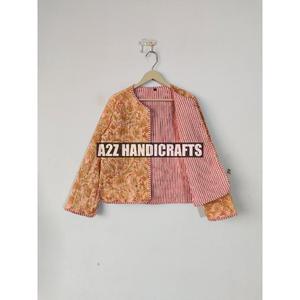 เสื้อแจ็คเก็ตกิโมโนยาวสั้นสำหรับผู้หญิงเสื้อโค้ทผ้าคอตตอนพิมพ์ลายขวางด้านหน้าทำด้วยมือสไตล์ใหม่ - Product Image 3