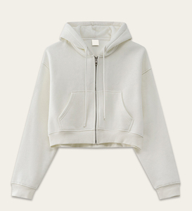 เสื้อฮู้ดเปิดไหล่ปล่อยแบบมีซิปสำหรับผู้หญิงเสื้อครอปแบบลำลองโลโก้ตามสั่ง - Product Image 4