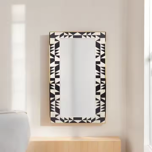 Miroir mural encadré sculpté, style ferme moderne, personnalisé, écologique, avec incrustations en os, pour chambres à coucher - Product Image 2