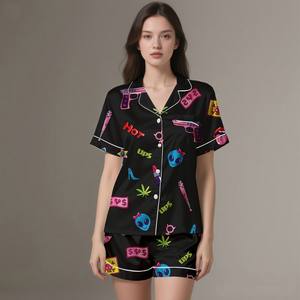 Custom Adult Luxury Silk Satin Sleepwear Set Soft Breathable <b>Pajamas</b> Two-Piece Elastic Waistband Customizable - Product Image 1