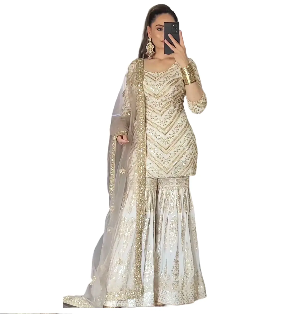 Indische & Pakistan Kleidung Gharara Designs Punjabi Mädchen Sexy Schöne Salwar Anzug Hals Designs Sarara Frau Kleid Großhandel