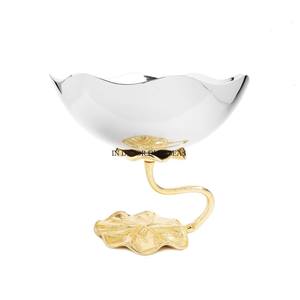 Curve Top Designer Calidad superior Metal Color plata Espejo brillante Tazón pulido Suministros con hojas chapadas en oro Base de diseñador - Product Image 1