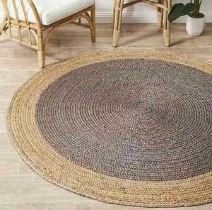 พรมปูพื้นทรงกลมทำจากปอกระเจาธรรมชาติ สไตล์บ้านไร่แบบเรียบง่าย สามารถปรับแต่งได้ เหมาะสำหรับห้องนั่งเล่น ห้องนอน และห้องเด็ก - Product Image 3