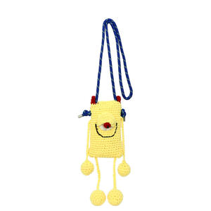 Crochet Summer Personalized Big-eyed Crossbody <b>Medium</b> Cotton Fabric Layered Zipper Handmade Woven <b>Bag</b> New Model Phone <b>Bag</b> - Product Image 6