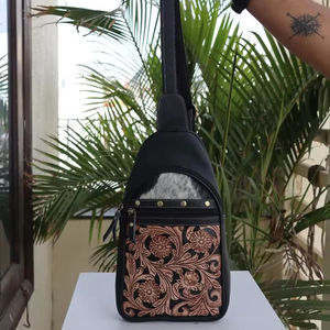Western Cowhide Hair on Handmade Tooled Women Leather <b>Bag</b> Vintage Style Women Fanny Pack Crossbody Versatile <b>Waist</b> <b>Bag</b> - Product Image 1