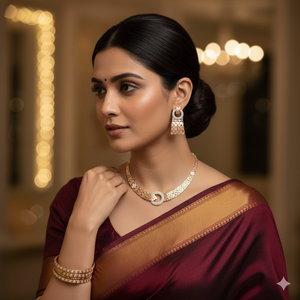 18K <b>Rose</b> <b>Gold</b> Diamond Necklace <b>Set</b> Modern Tassel Scallop Fine <b>Jewelry</b> - Product Image 1