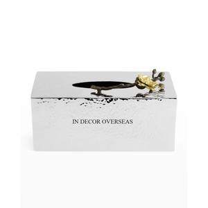 Caja de pañuelos chapada en oro de aluminio de alta calidad con grabado floral único inspirado en arte rústico vintage y suministro de servilletero - Product Image 3