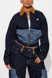 Nouveauté : Veste en jean courte pour femme, hiver, tissée, respirante, imprimée, couleur unie, manches longues, décontractée - Product Image 3