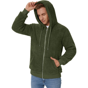 Hommes Hiver Chaud Sherpa À Capuche Doux Mode Polaire Veste Pleine Fermeture Éclair En Peluche Manteau Solide Motif Impression Numérique Prix De Gros - Product Image 3