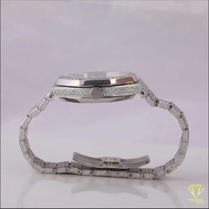 Offre Spéciale blanc plein glacé Moissanite diamant montre classique Date bâton numéro cadran Vintage Style acier inoxydable bande mécanique - Product Image 4