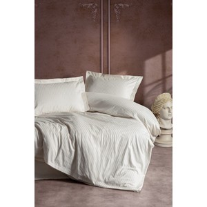 Elegant Stripe Double Duvet Cover <b>Set</b> Satin Ecru Cotton Box 4-Piece King & Twin Sizes for Bed Home <b>Comforter</b> Wedding Bedding - Product Image 1