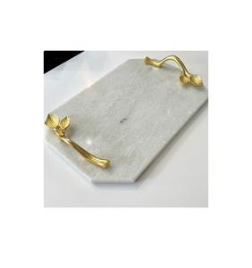 Plateau en marbre de forme ronde de design moderne plateau en marbre de couleur noire de grande qualité avec poignée en métal doré au prix le plus bas - Product Image 3