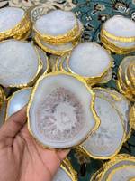 Sous-verre en Agate Blanche Naturelle de Qualité Supérieure, Plaqué Or, Finition Polie, pour Décoration d'Intérieur (Vente en Gros)