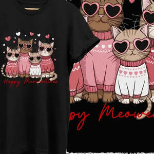 T-shirt 100 % coton pour femme, motif Famille Chats, lettres décoratives, respirant et sexy, motif 3D, coupe ajustée, longueur courte - Product Image 2