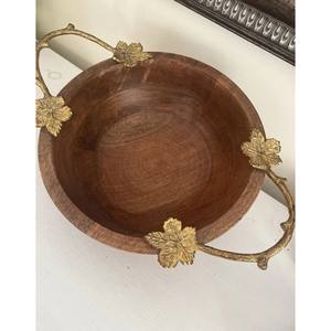 Bol de service de qualité magnifique de style rustique en bois fait à la main avec poignée en métal floral qualité incroyable - Product Image 1