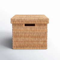 Tiroirs hauts en rotin de bonne qualité avec poignées paniers tissés carrés de canne empilables panier de rangement rectangulaire avec couvercle