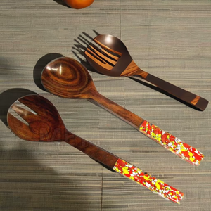 Juego de 2 uds de servidor de ensalada de acero inoxidable negro ecológico, Apto para lavavajillas, cuchara y tenedor para ensalada con pintura en aerosol, esencial de cocina - Product Image 3