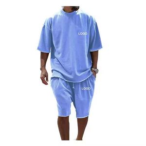 Ensemble deux pièces en coton délavé vintage pour hommes, avec logo personnalisé, écologique, style décontracté d'été, marque sur mesure, vente en gros - Product Image 1