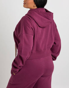Haut court décontracté d'hiver pour femme, style streetwear, personnalisable avec cordon de serrage, en polyester/coton, à capuche, imprimé délavé à l'acide - Product Image 4