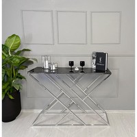 Table console en marbre noir royal victorien avec base géométrique en argent meubles d'entrée modernes
