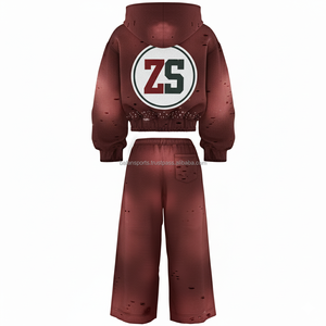 ชุดวอร์มซิปซิปขนแกะ GSM 360ผ้าขนนุ่มสีเบอร์กันดีออกแบบโลโก้ได้ตามต้องการ - Product Image 2