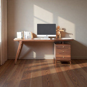 Warm Brown <b>Solid</b> <b>Wood</b> Rectangle Writing <b>Desk</b> with Smooth Worktop Drawer Storage 1-Year Warranty - Product Image 1