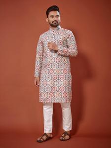 Indian and Pakistani Style Designer Embroidery Work Ready Made Kurta Pyjama Set for <b>Men</b> in Wedding <b>Wear</b> and <b>Festival</b> Function - Product Image 2