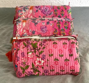 Vintage Style Cotton Pattern 3-Piece Zipper Eco-Friendly Water Resistant Cosmetic Bag Set <b>for</b> Travel <b>Makeup</b> <b>Storage</b> - Product Image 3