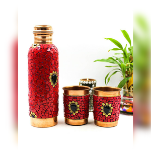 100% bouteille d'eau en cuivre pur avec laque de finition mate collée au diamant avantages pour la santé verres pour le stockage - Product Image 3